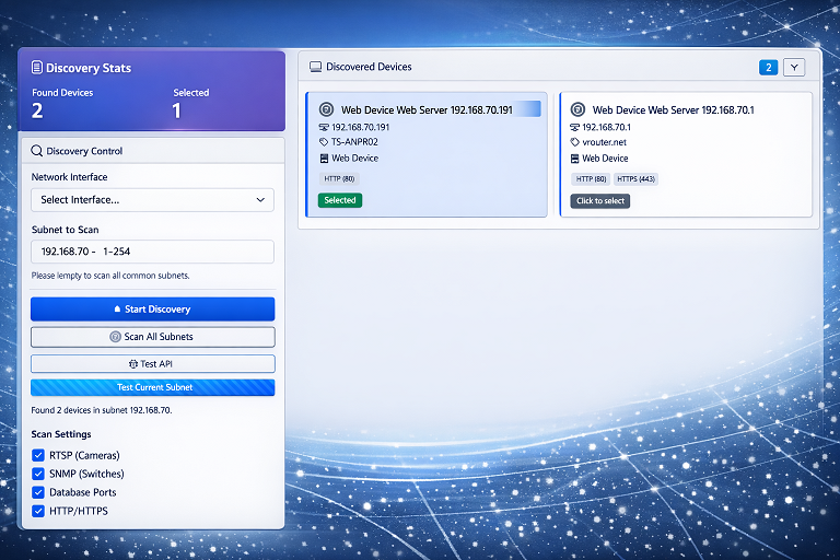 Device Discovery showing network scan results